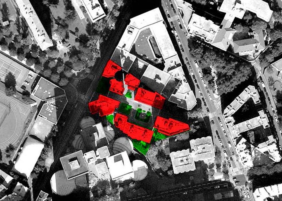 vue aérienne des bâtiments dans leur environnement