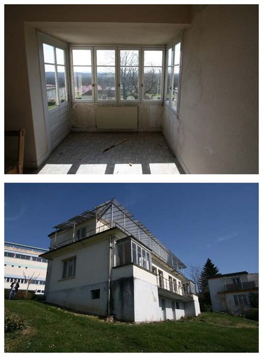 façade d’un des pavillons de type B avec pièce en bon window