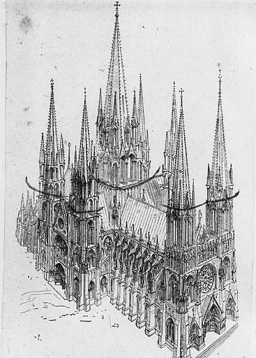 Dessin présentant la cathédrale telle qu'elle aurait dû être