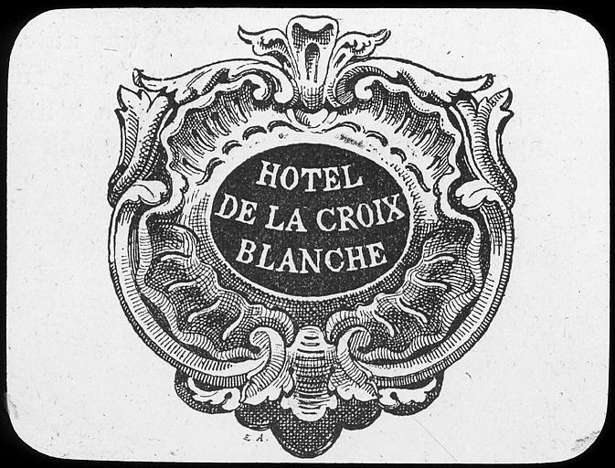 Enseigne de l'hôtel de la Croix Blanche, gravure