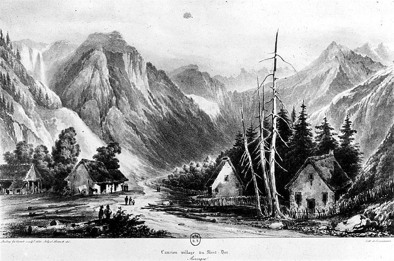Reproduction d'une gravure représentant l'ancien village