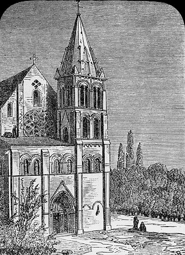 Façade et clocher, gravure présentant l'église avant sa restauration