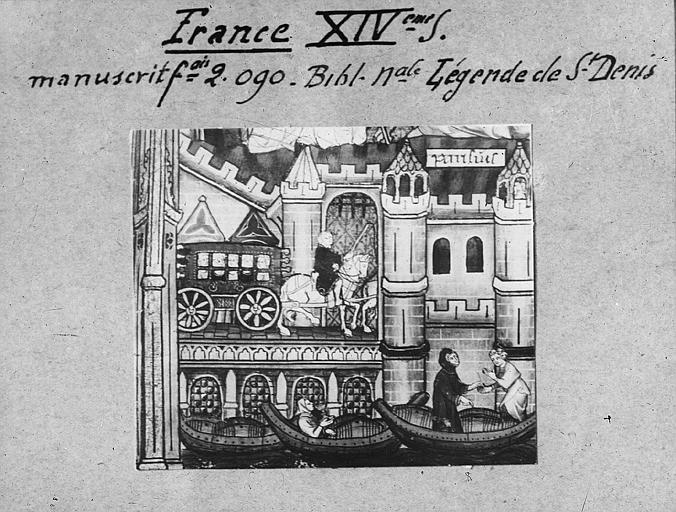 Coche français du 14e siècle, gravure