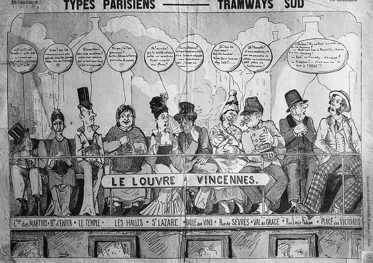 Impériale de tramway en 1875, dessin