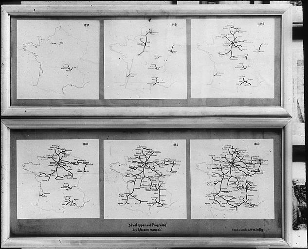 Cartes de l'extension du réseau ferré de 1837 à 1860