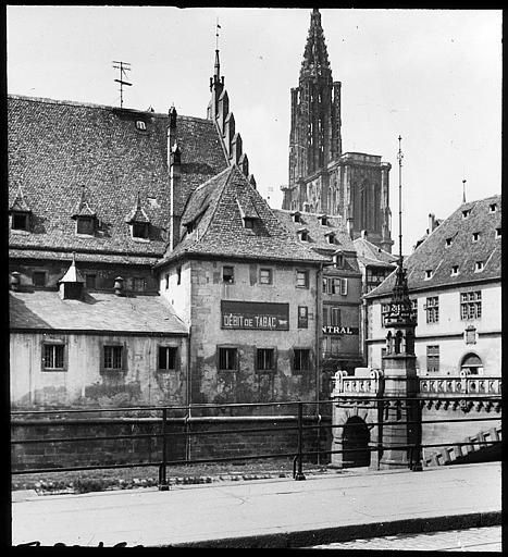 Quartier de la cathédrale vu des bords de l'Ill