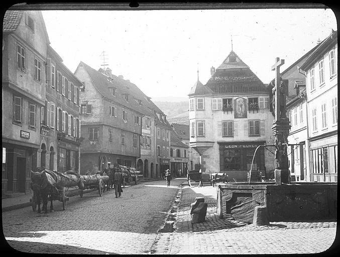 Convoi de chevaux transportant des grumes