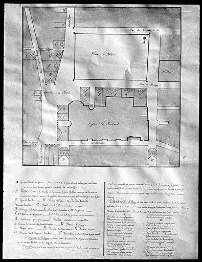 Plan manuscrit du quartier de la place Saint-Médard