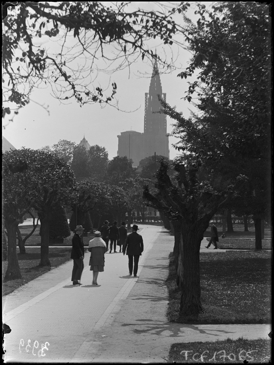 La cathédrale vue du jardin du Palais du Rhin