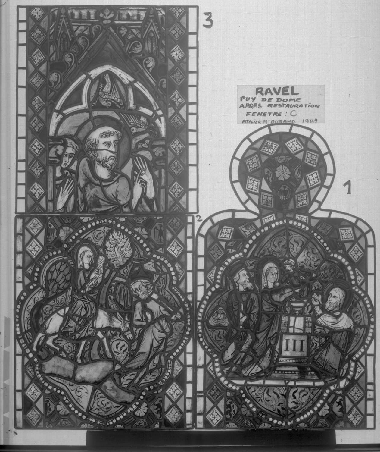 Fenêtre C ; Panneaux 1 (Circoncision du Christ?) – 2 (Fuite en Égypte) - 3