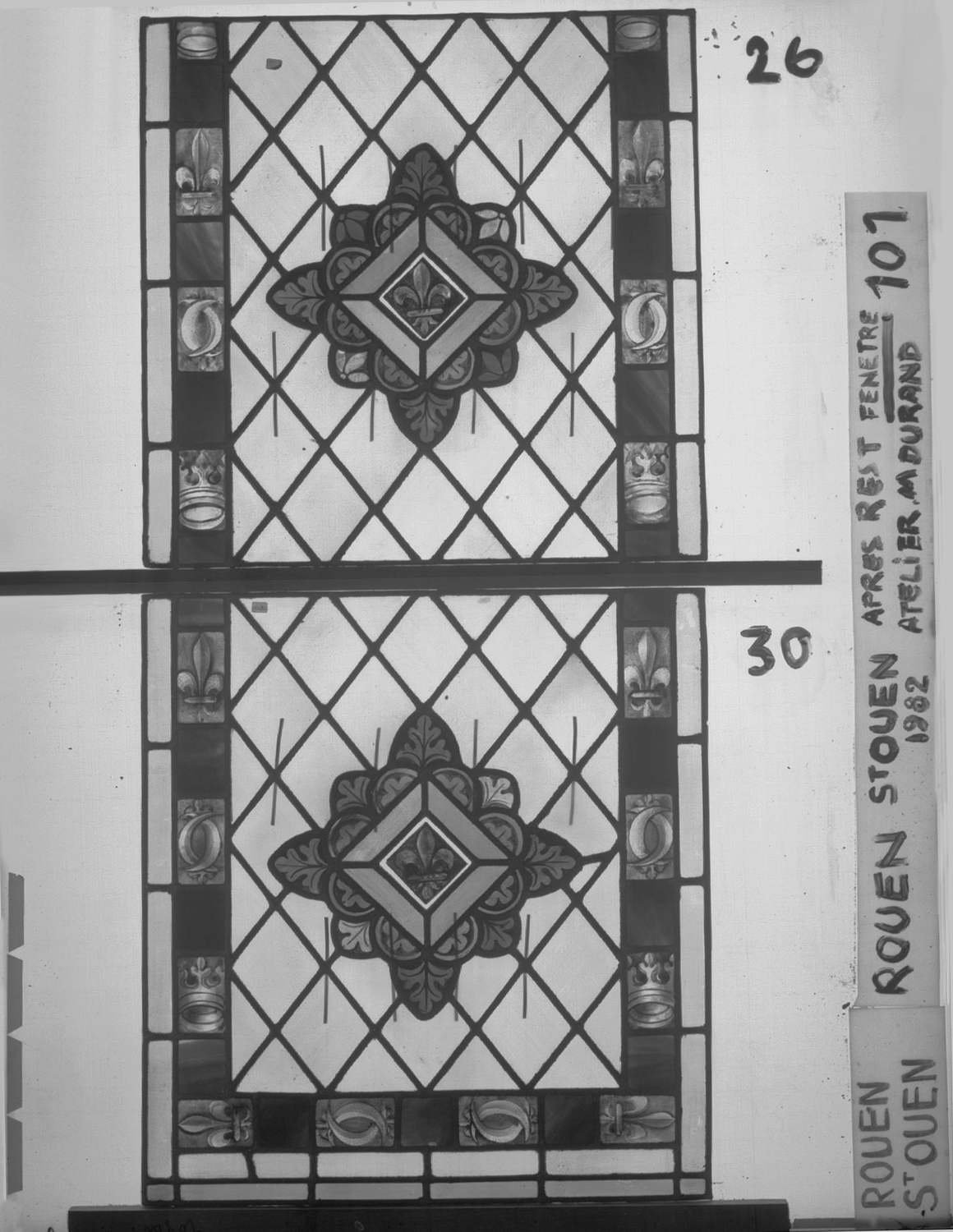 Fenêtre 101 ; 6 fenêtres du triforium Nord de la nef ; Panneaux 26 - 30