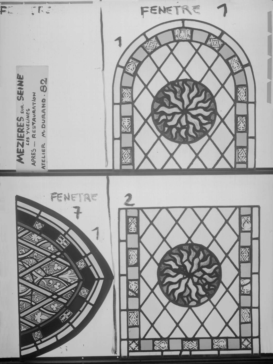 Fenêtre 1 ; panneau 1 ; Fenêtre 7 ; panneaux 1 – 2