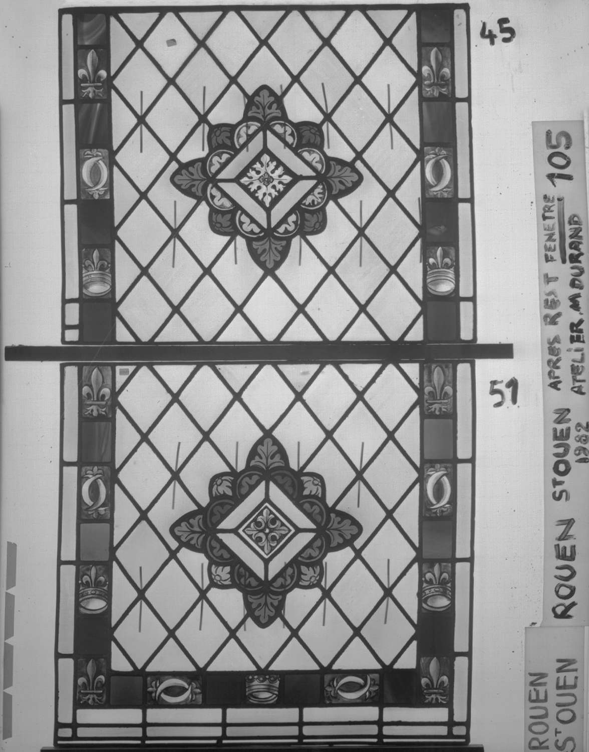 Fenêtre 105 ; 6 fenêtres du triforium Nord de la nef ; Panneaux 45 - 51