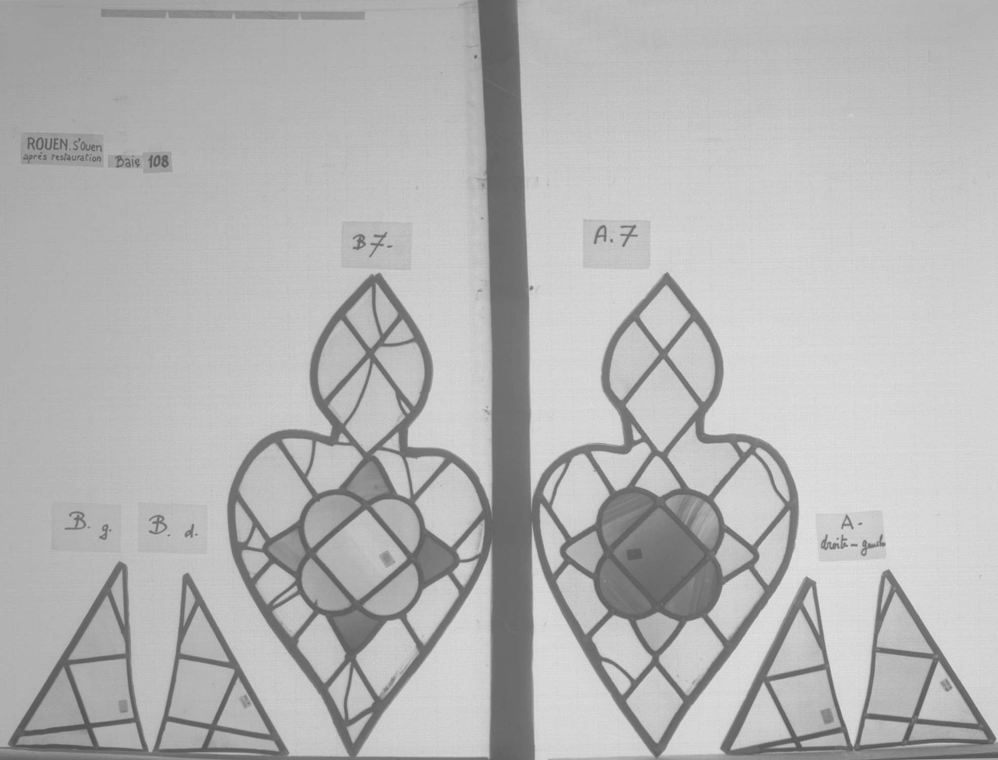 Baie 108 ; Fragments B7 – Bg – Bd – A7 – A droite – A gauche