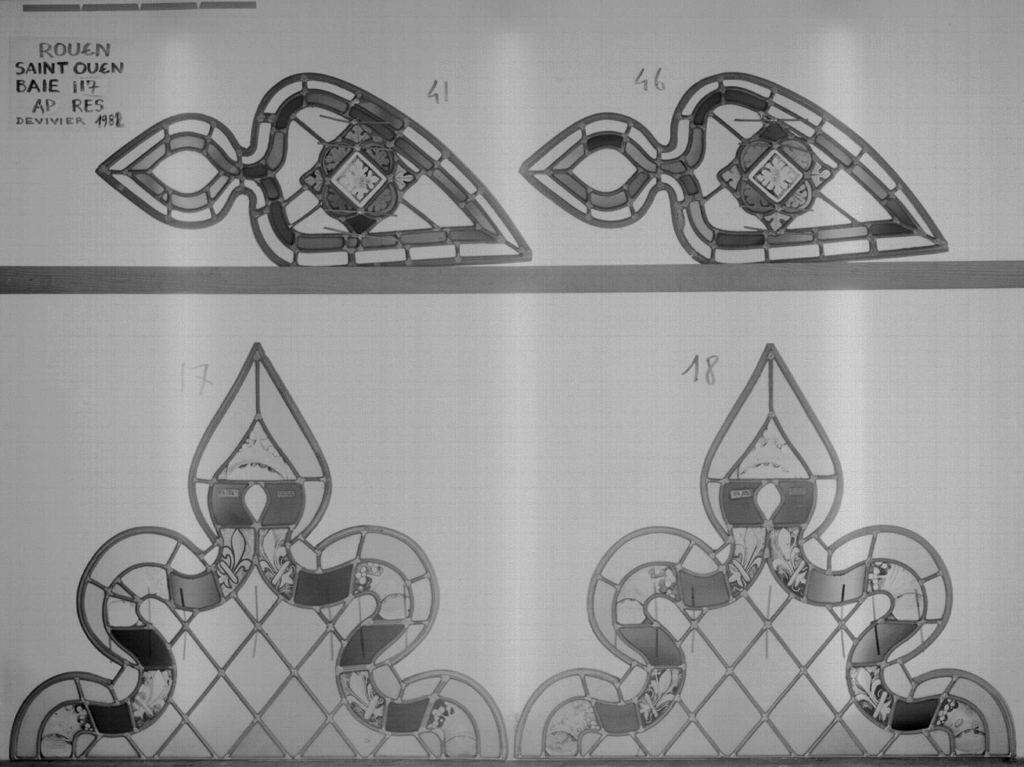 Baie 117 ; Triforium ; Lobes 17 - 18 ; Fragments 41 - 46