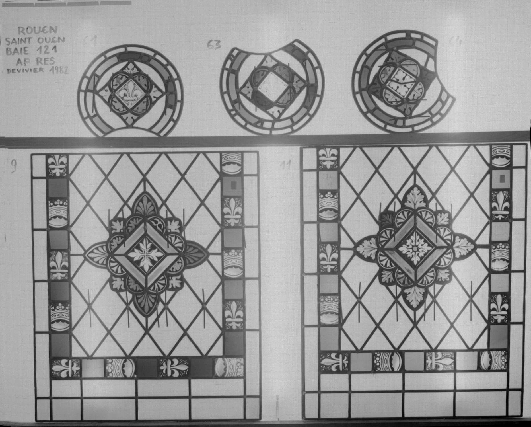 Fenêtre 121 ; Panneaux 9 - 11 ; Fragments 62 - 63 - 64