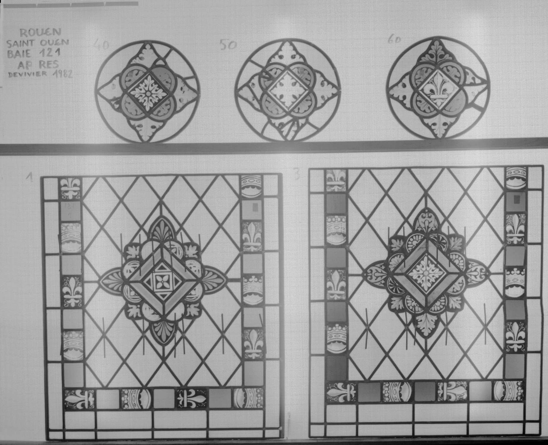 Fenêtre 121 ; Panneaux 1 - 3 ; Fragments 40 - 50 - 60