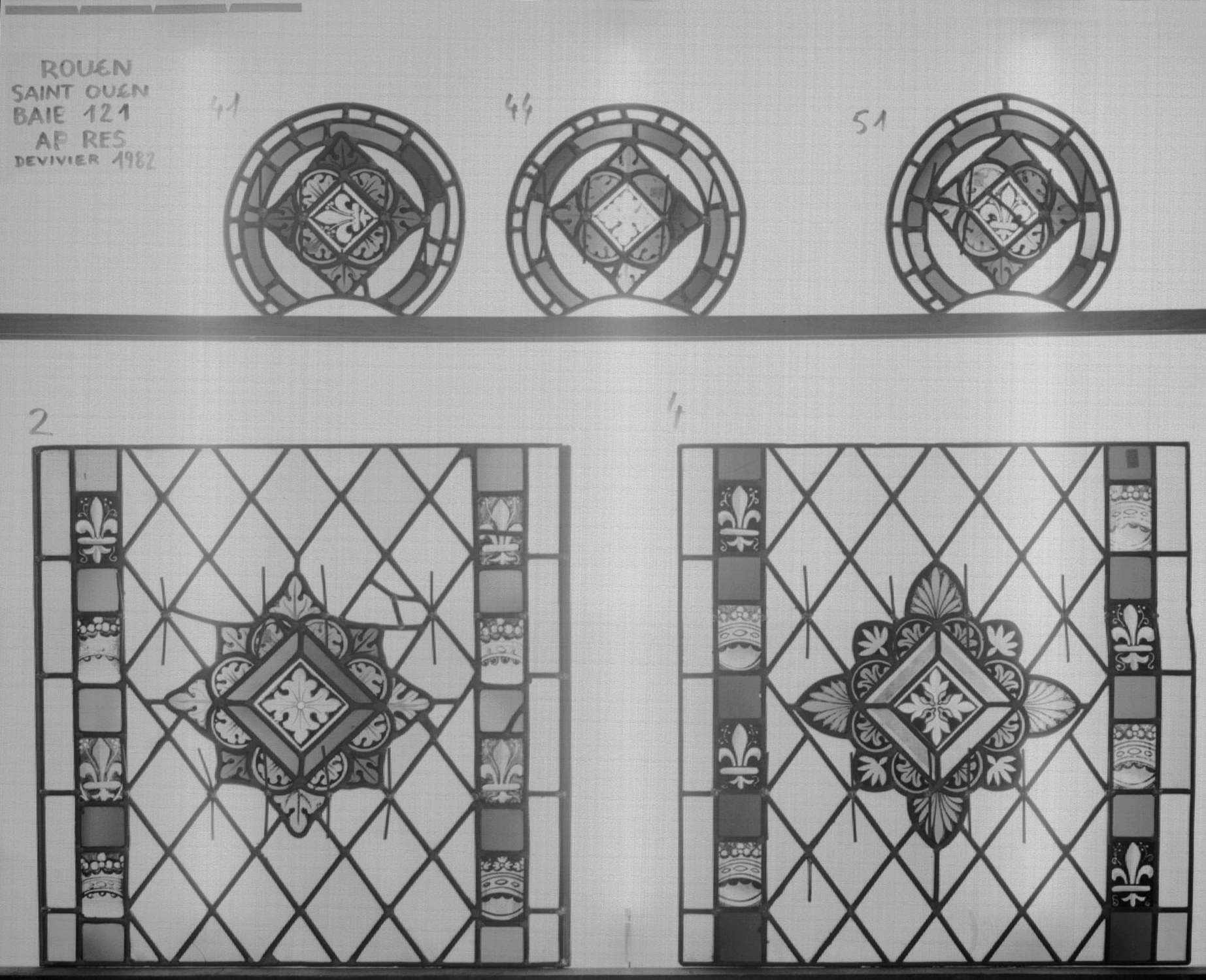 Fenêtre 121 ; Panneaux  2 - 4 ; Fragments 41 - 44 - 51