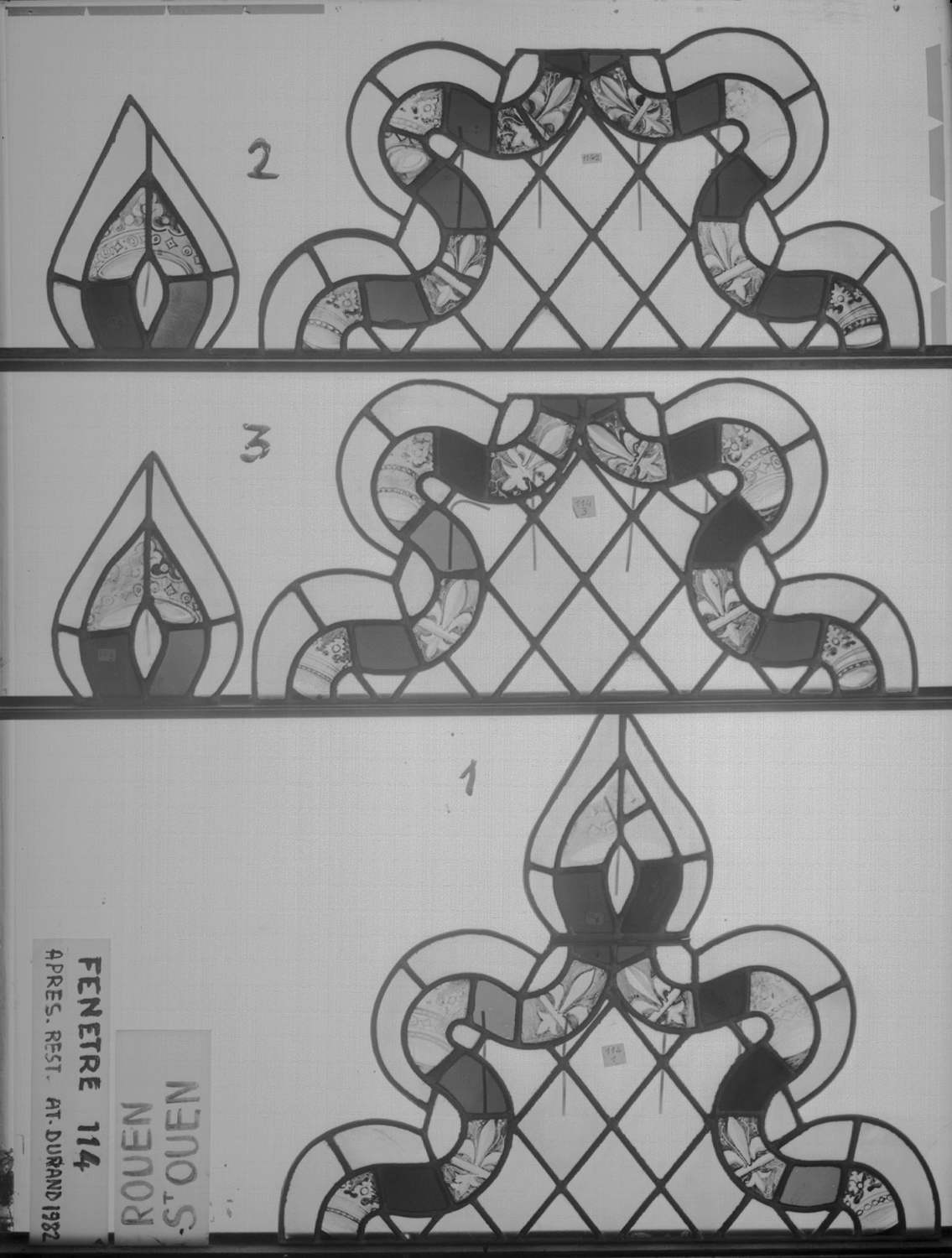 Baie 114 ; 4 fenêtres du triforium Sud de la nef ; Lobes 1 - 2 - 3