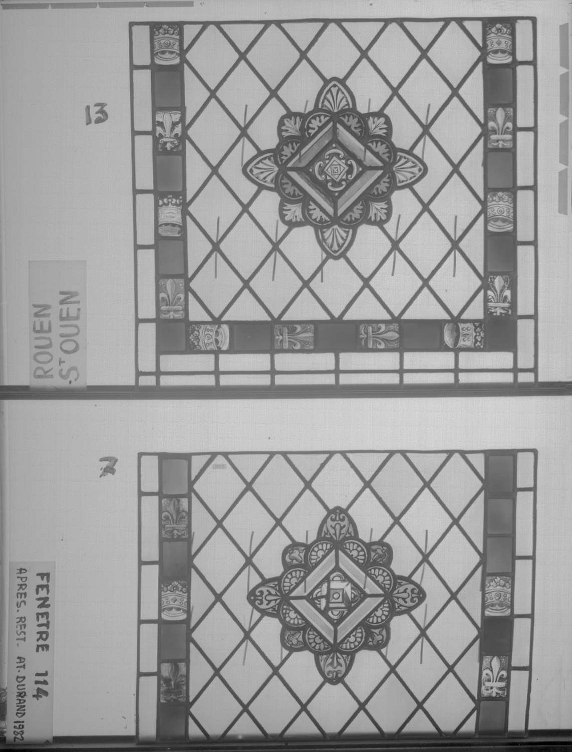 Baie 114 ; 4 fenêtres du triforium Sud de la nef ; Panneaux 7 - 13