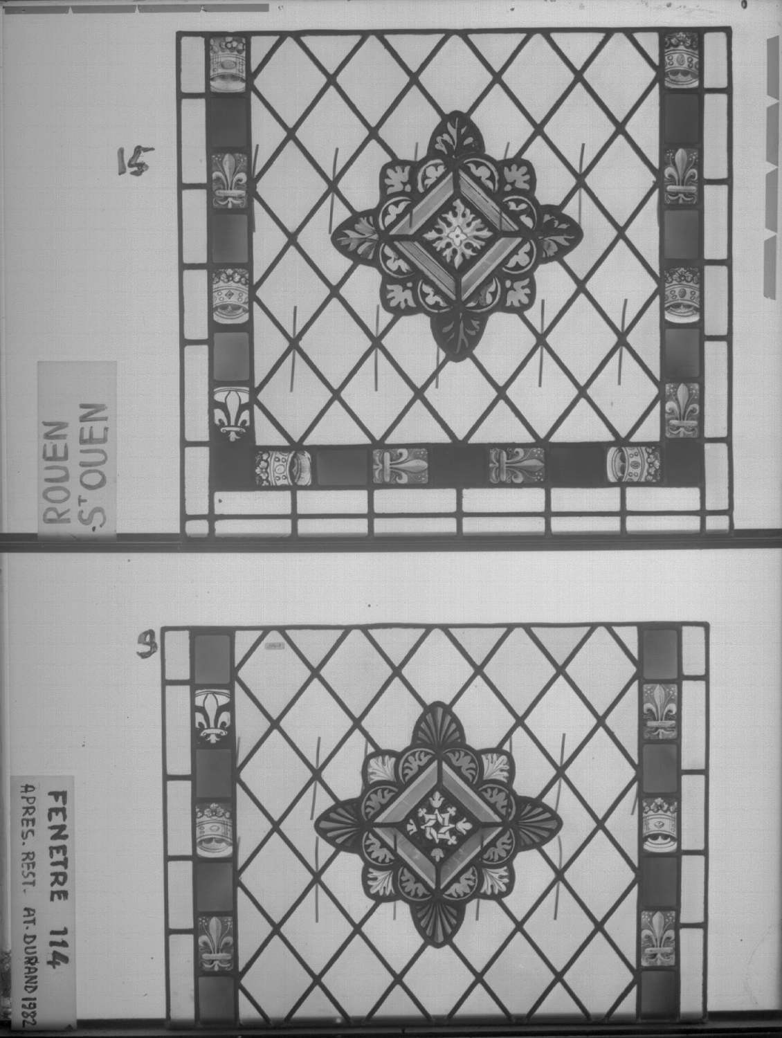 Baie 114 ; 4 fenêtres du triforium Sud de la nef ; Panneaux 9 - 15