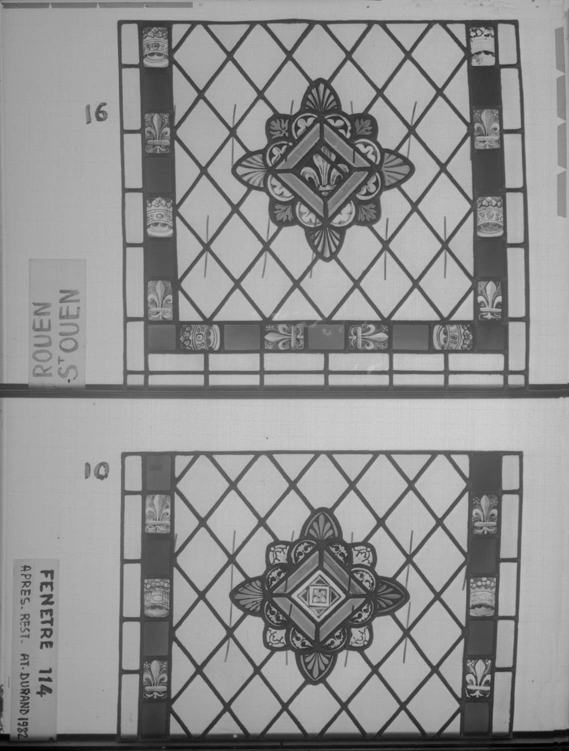 Baie 114 ; 4 fenêtres du triforium Sud de la nef ; Panneaux 10 - 16