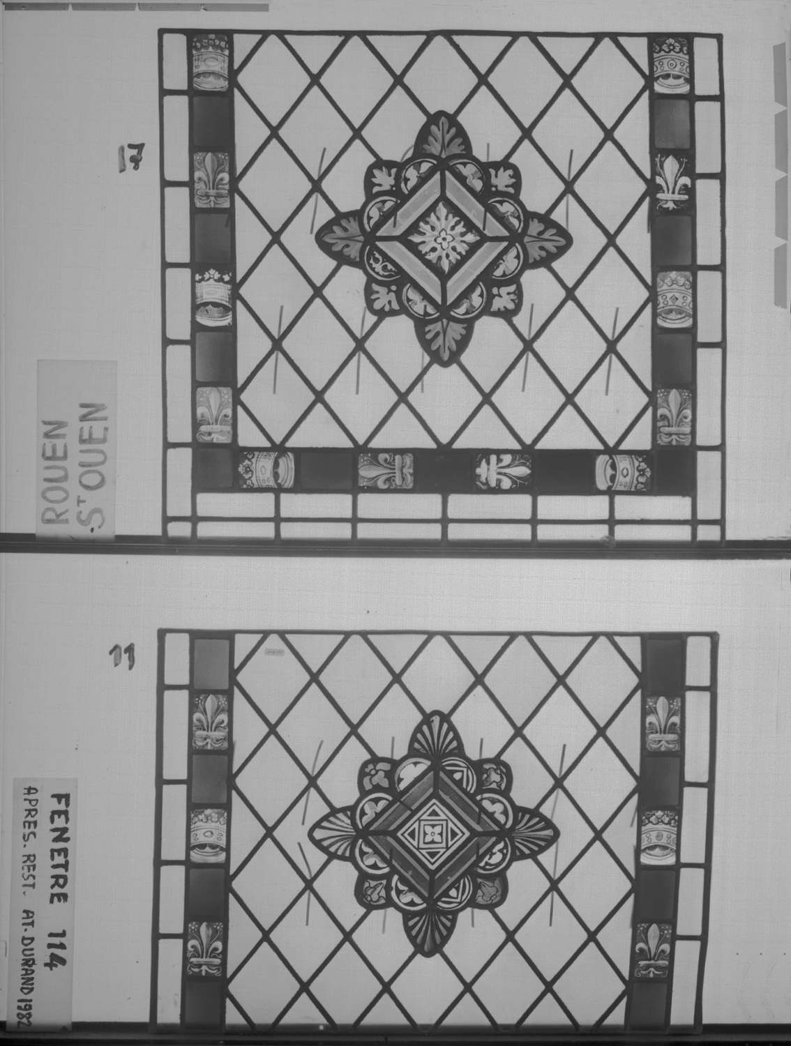 Baie 114 ; 4 fenêtres du triforium Sud de la nef ; Panneaux 11 - 17