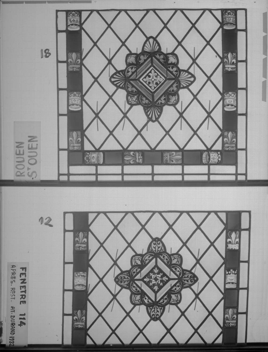 Baie 114 ; 4 fenêtres du triforium Sud de la nef ; Panneaux 12 - 18