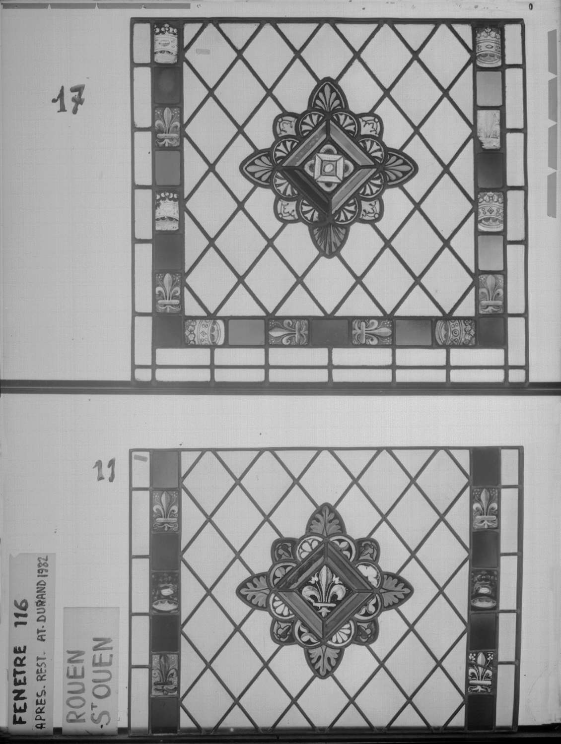 Baie 116 ; 4 fenêtres du triforium Sud de la nef ; Panneaux 11 - 17