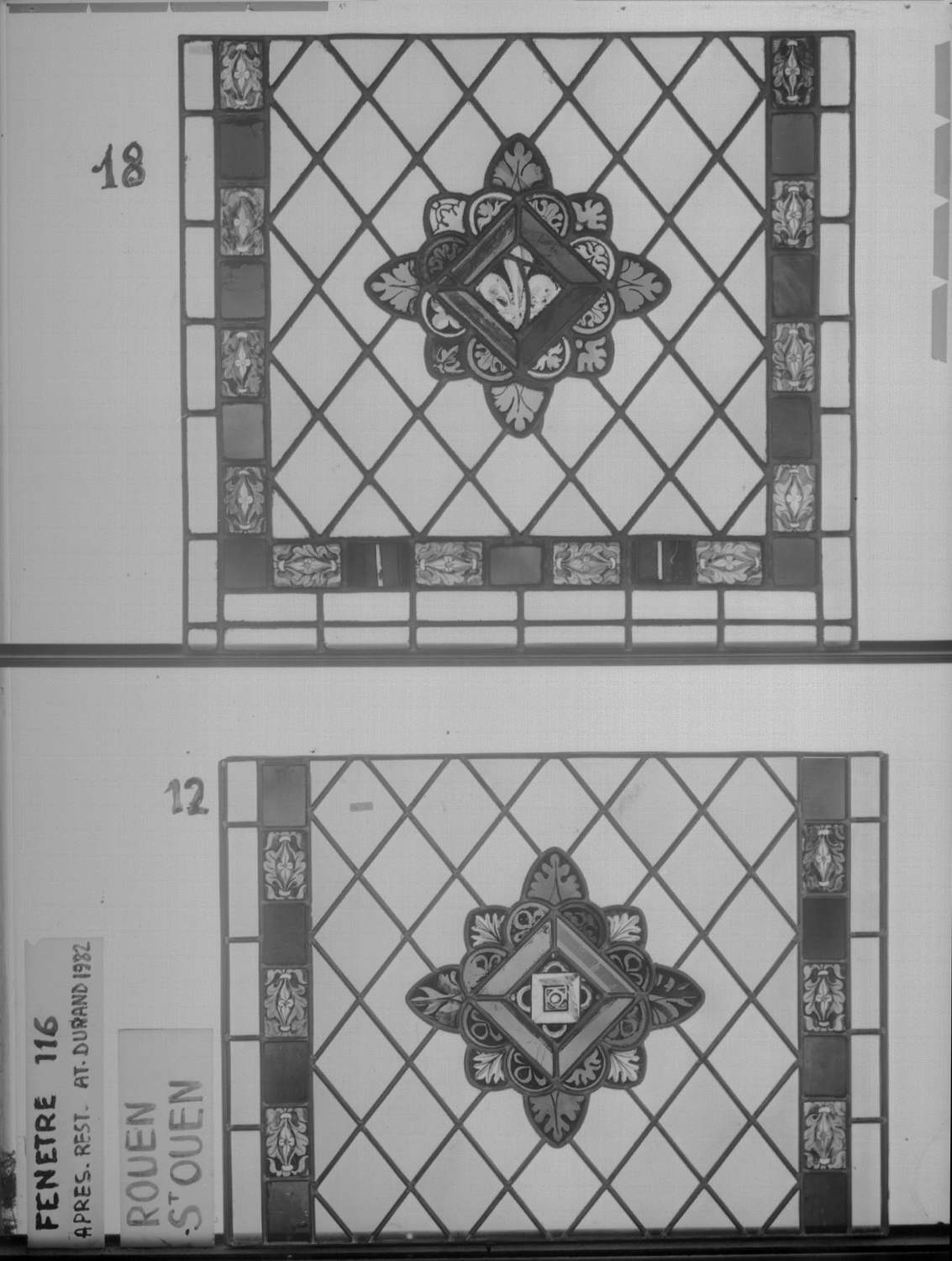 Baie 116 ; 4 fenêtres du triforium Sud de la nef ; Panneaux 12 - 18