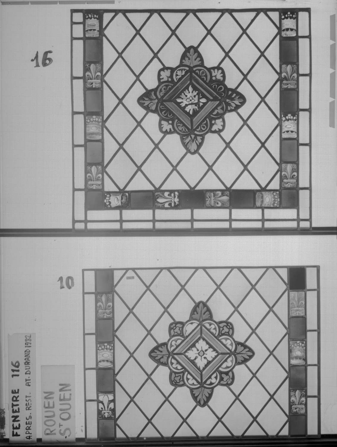 Baie 116 ; 4 fenêtres du triforium Sud de la nef ; Panneaux 10 - 16