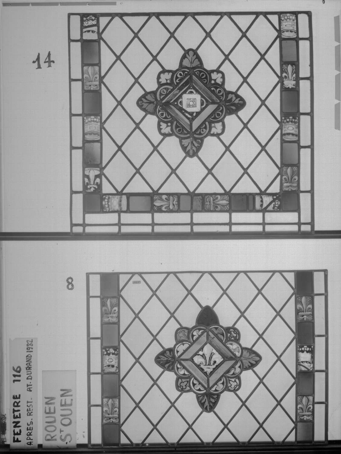 Baie 116 ; 4 fenêtres du triforium Sud de la nef ; Panneaux 8 - 14