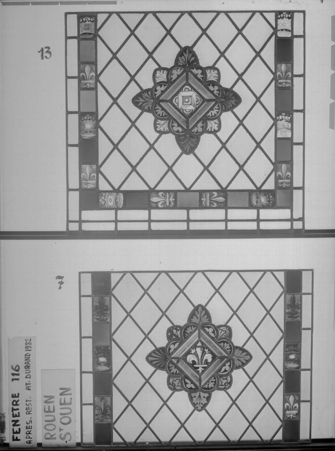 Baie 116 ; 4 fenêtres du triforium Sud de la nef ; Panneaux 7 - 13