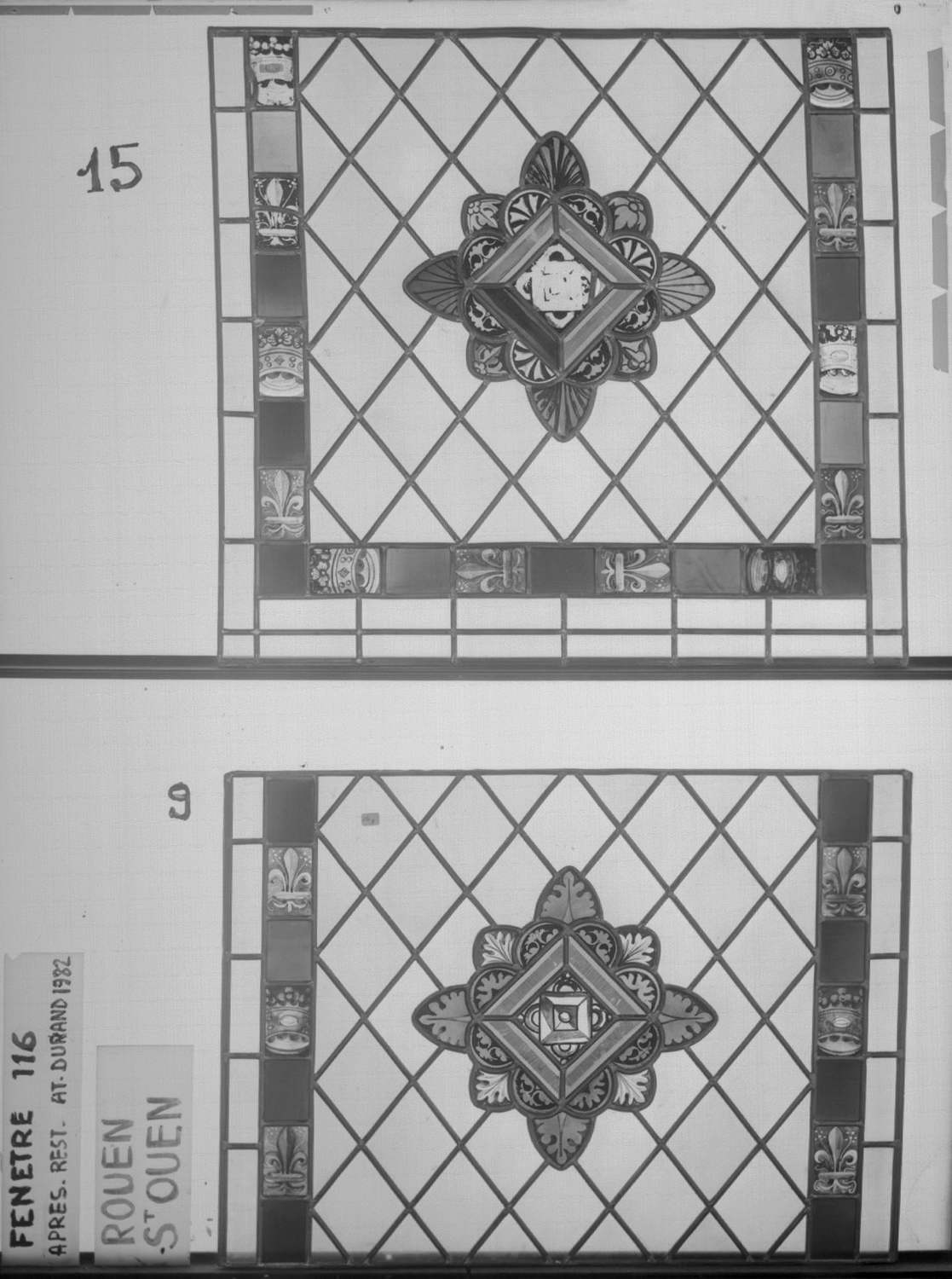 Baie 116 ; 4 fenêtres du triforium Sud de la nef ; Panneaux 9 - 15