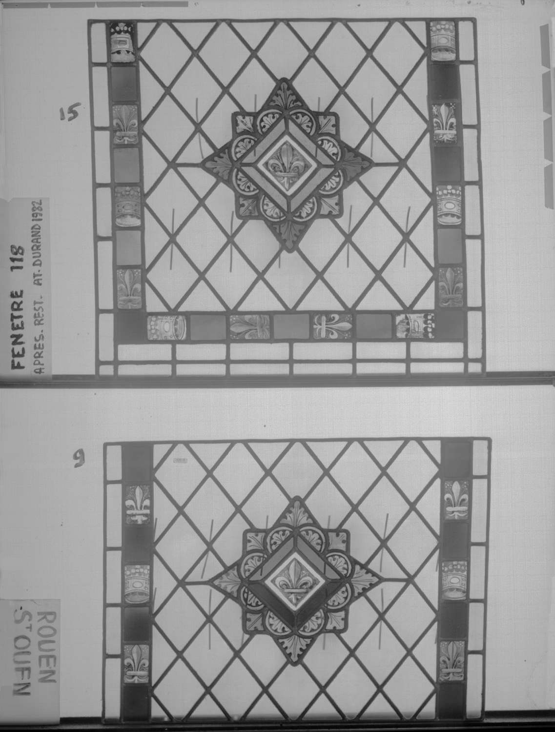 Baie 118 ; 4 fenêtres du triforium Sud de la nef ; Panneaux 15 - 9