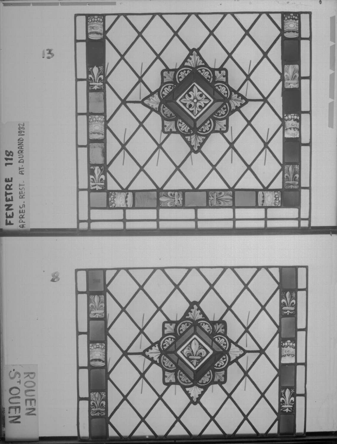 Baie 118 ; 4 fenêtres du triforium Sud de la nef ; Panneaux 13 - 8