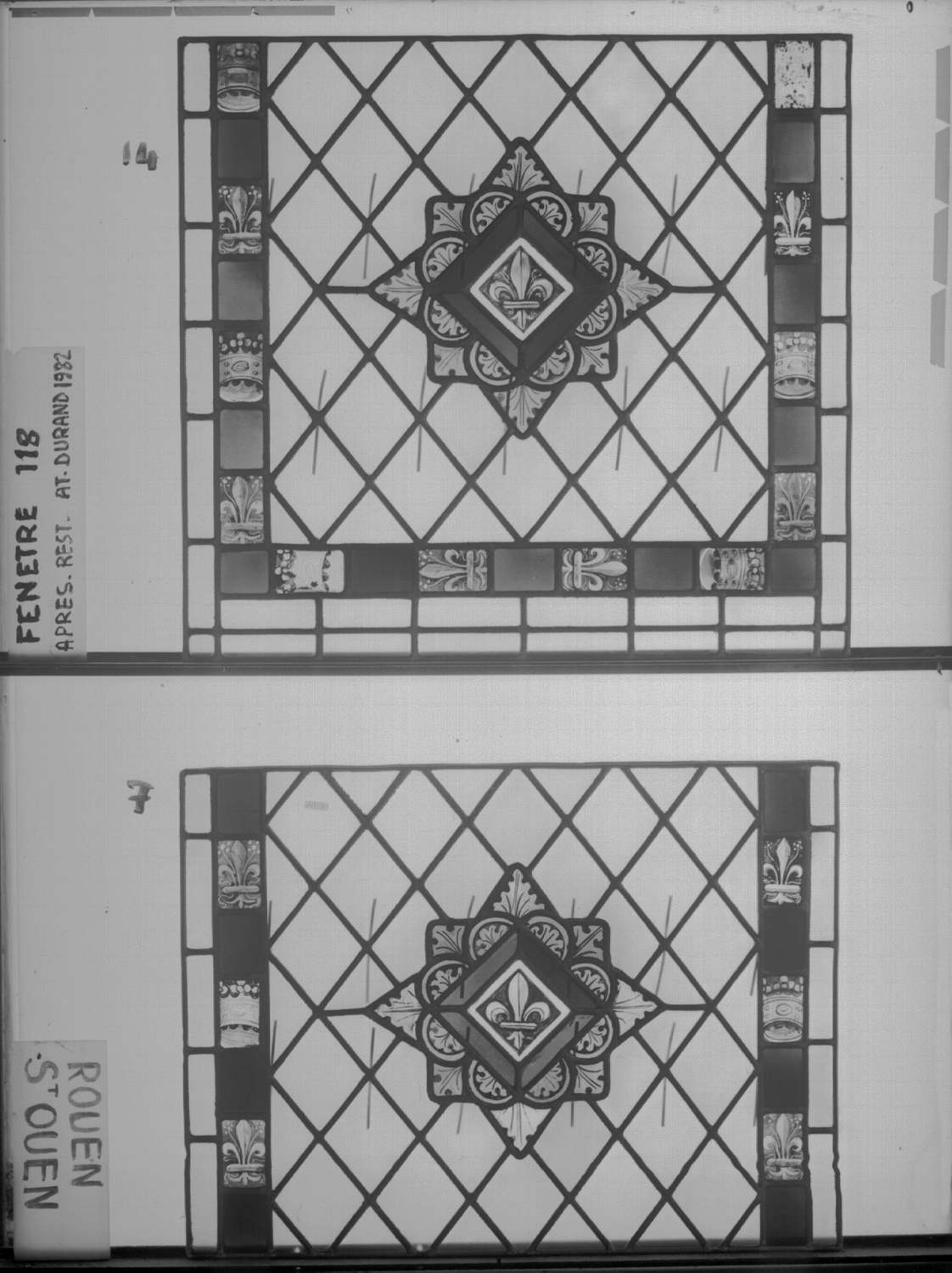 Baie 118 ; 4 fenêtres du triforium Sud de la nef ; Panneaux 7 - 14