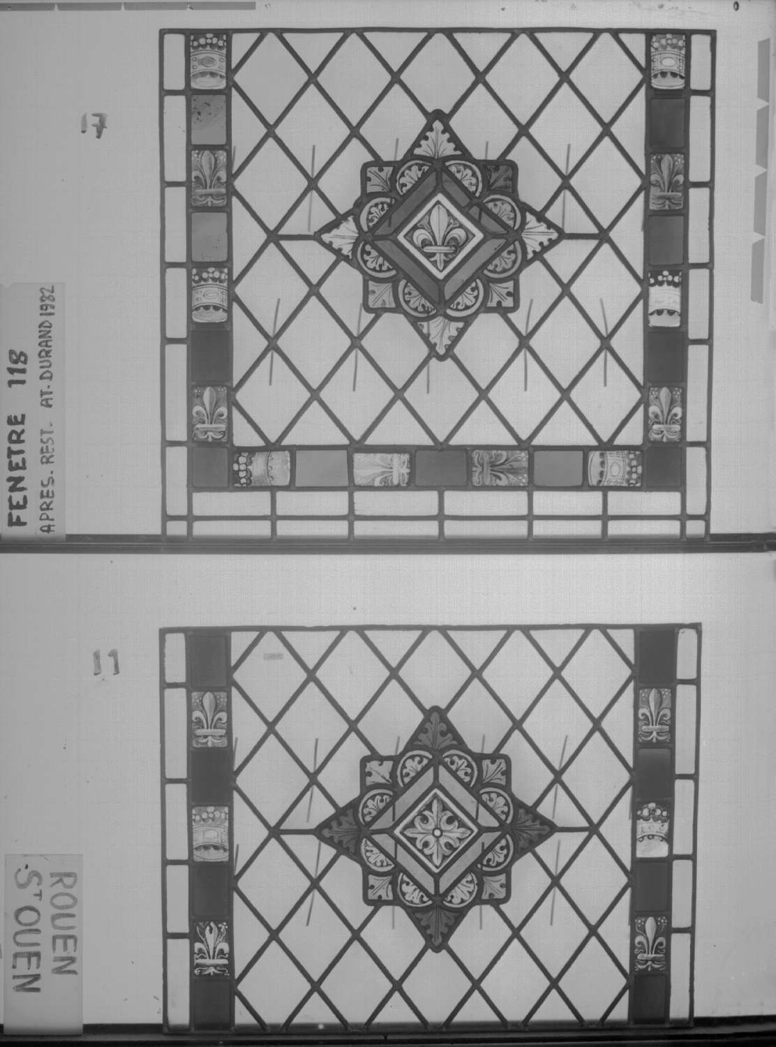 Baie 118 ; 4 fenêtres du triforium Sud de la nef ; Panneaux 11 - 17