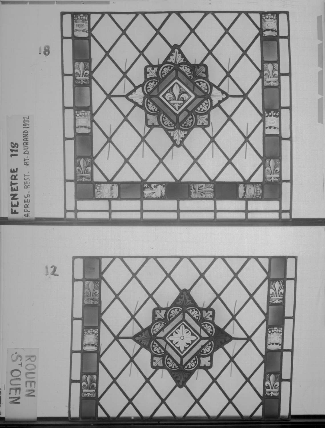 Baie 118 ; 4 fenêtres du triforium Sud de la nef ; Panneaux 12 - 18