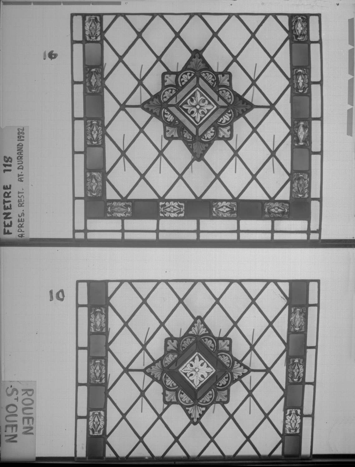 Baie 118 ; 4 fenêtres du triforium Sud de la nef ; Panneaux 10 - 16