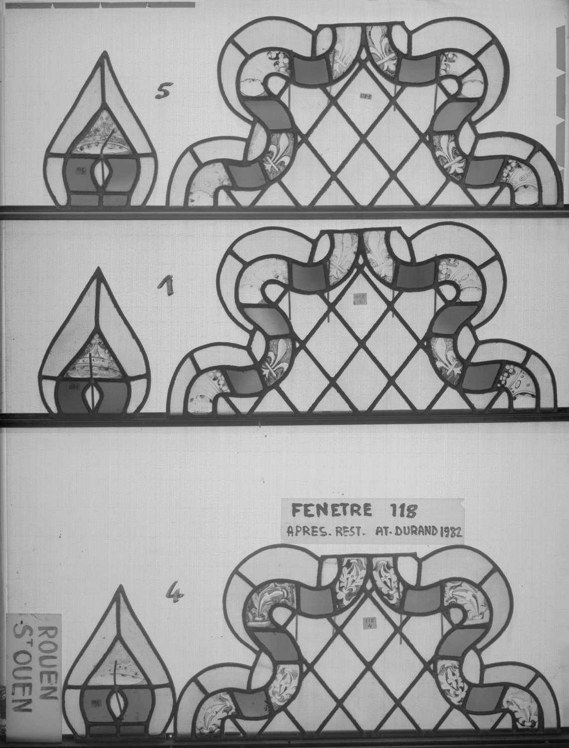 Baie 118 ; 4 fenêtres du triforium Sud de la nef ; Lobes 1 - 4 - 5