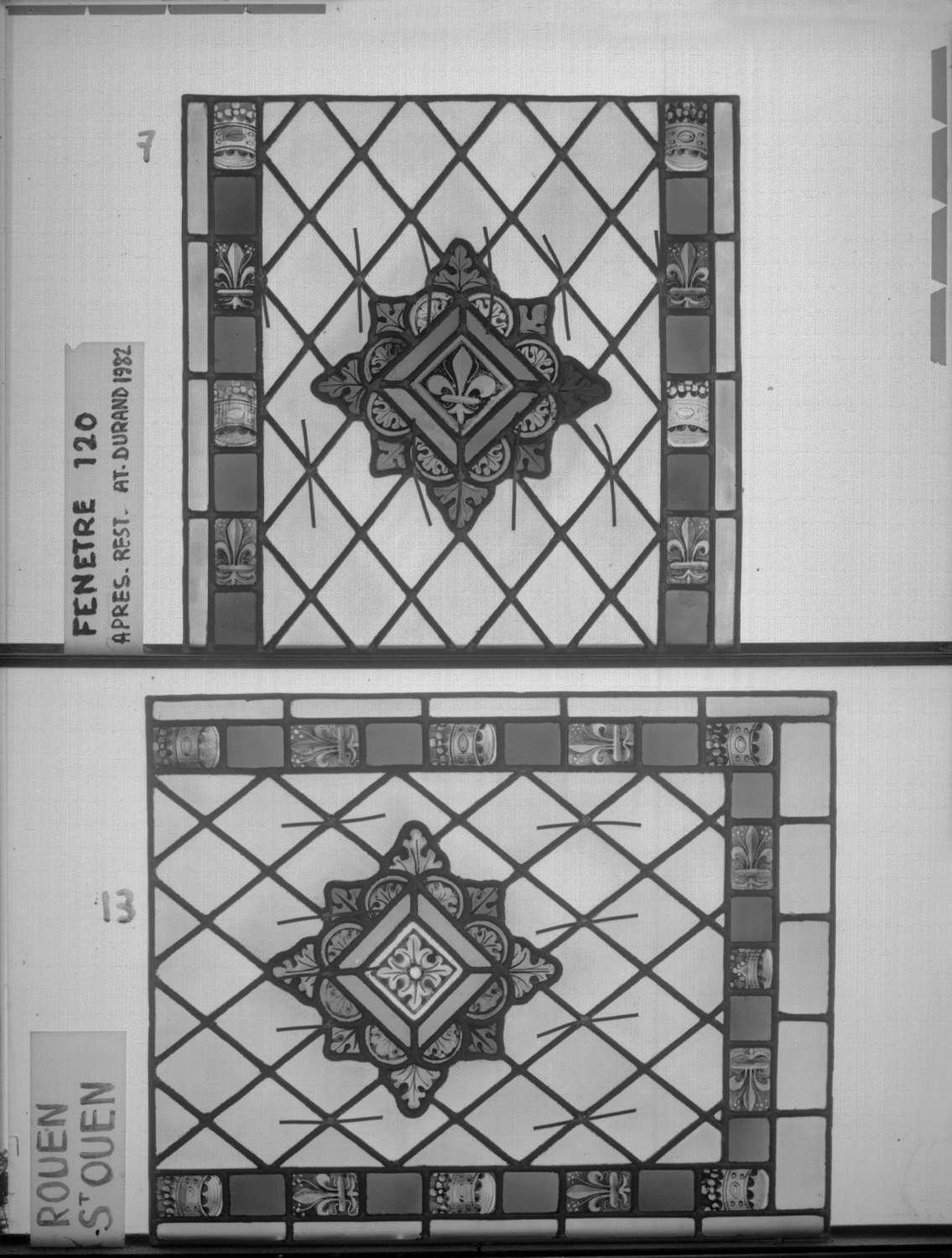 Baie 120 ; 4 fenêtres du triforium Sud de la nef ; Panneaux 7 - 13