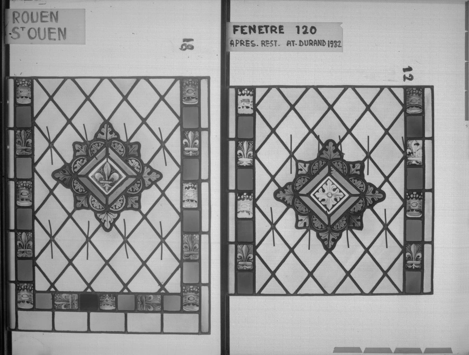 Baie 120 ; 4 fenêtres du triforium Sud de la nef ; Panneaux 12 - 18