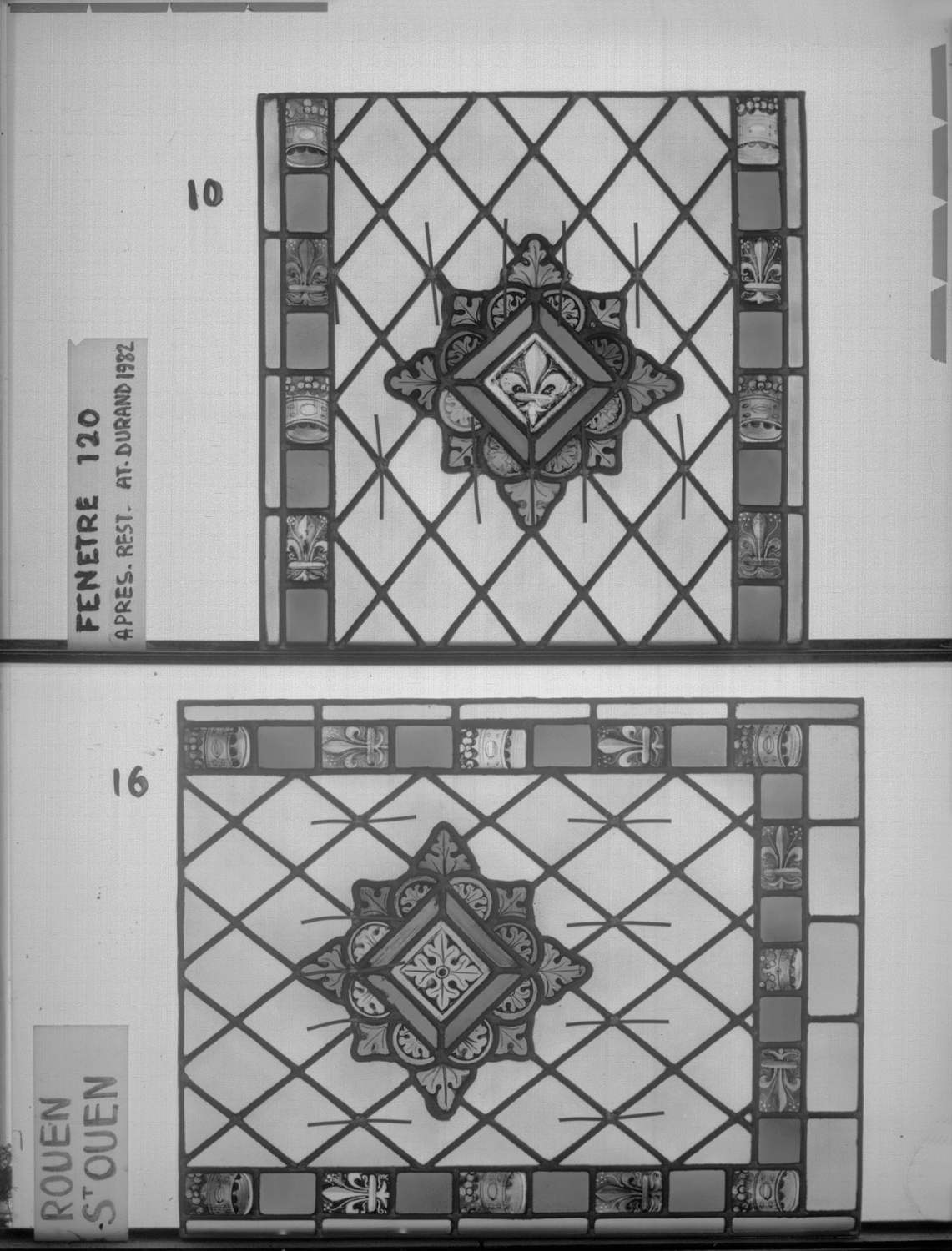 Baie 120 ; 4 fenêtres du triforium Sud de la nef ; Panneaux 10 - 16