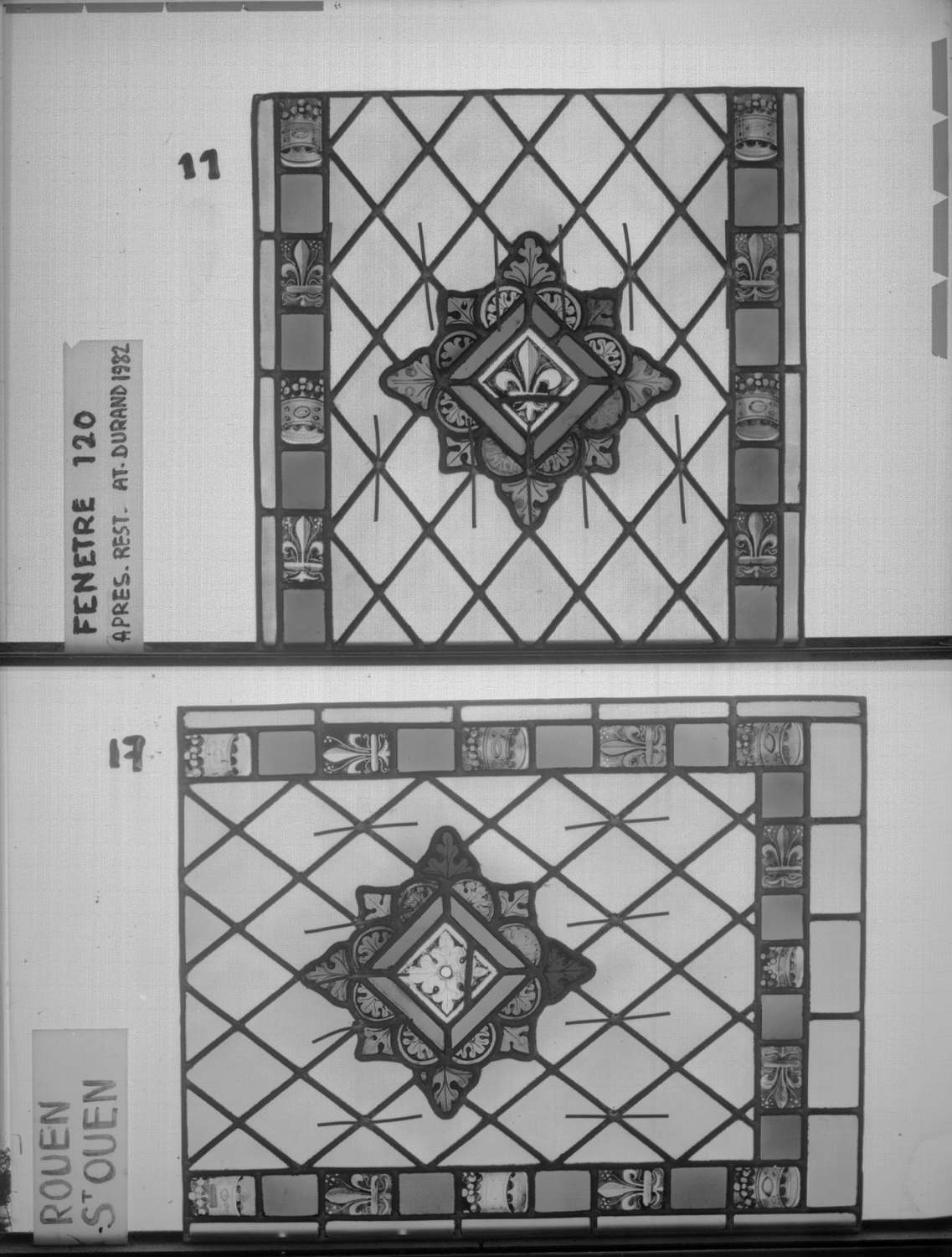 Baie 120 ; 4 fenêtres du triforium Sud de la nef ; Panneaux 11 - 17