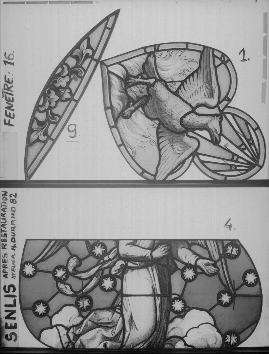 Fenêtre 16 ; Haut du choeur ; Panneaux 9 - 1 - 4