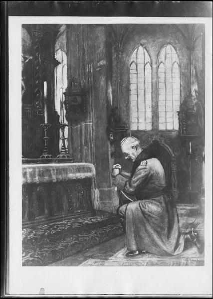 Gravure allemande : l'empereur en prière