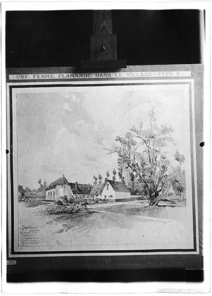 Une ferme flamande dans le village. Dessin de Jacques Bonnier, architecte mobilisé
