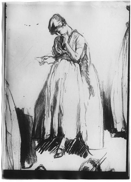 La femme pendant la guerre, dessin. La lettre du Poilu
