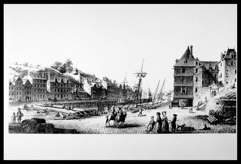 Vue d'une gravure du port de Morlaix de Nicolas Ozanne (fouille M. L'Hour/Drassm, E. Veyrat/Drassm).